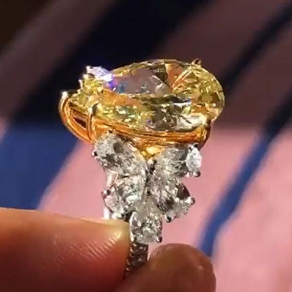 

wedding rings gorgeous pear shape yellow cubic zirconia women brilliant bridal party ring fashion jewelry, Slivery;golden