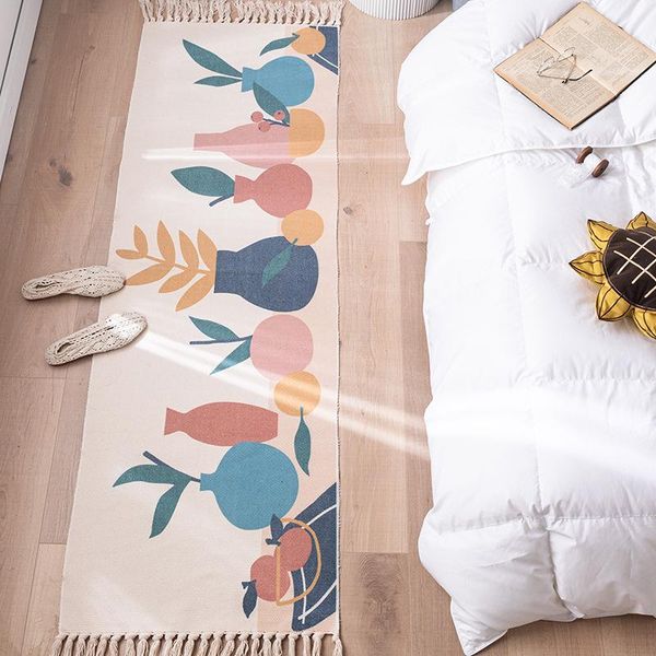 

carpets fresh cotton and linen long mats bedroom bedside living room sofa coffee table hand-woven tassel carpet