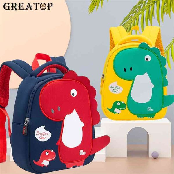 Greatop crianças sacos de escola 3d dinossauro dos desenhos animados saco de crianças bonito criança escola meninos mochila kindergarten mochila infantil 210809