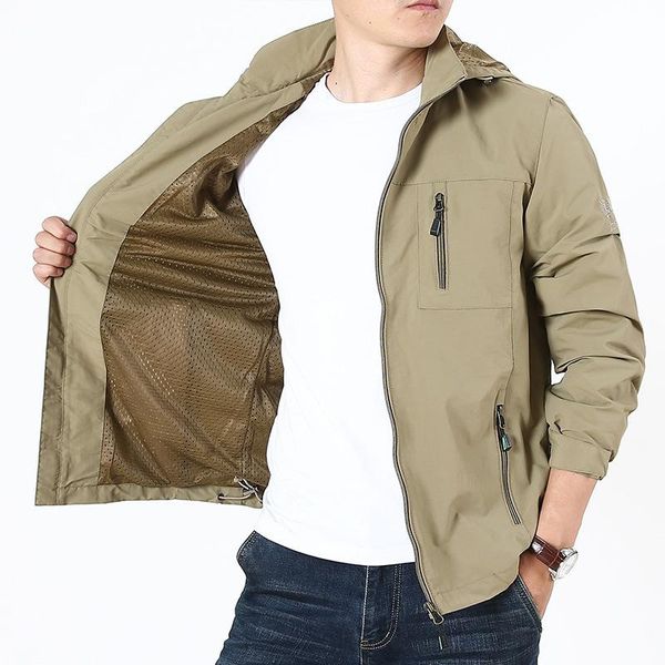 

men's jackets spring autumn military jacket men casual hooded mesh liner outdoor quick dry windproof mountaineering coat m-4xl, Black;brown