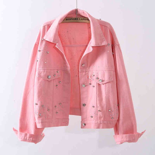 

women's jackets autumn new fashion diamonds denim women pink black yellow outerwear loose short jeans coat female chaquetas mujer, Black;brown