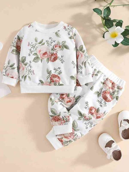 

baby floral print pullover & sweatpants she, White