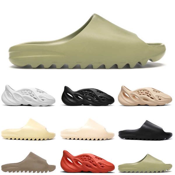 

ale with tag kanye slides foam men women slippers flip flops sandals desert sand bone resin beige earth brown fashion trainers zlh, Black