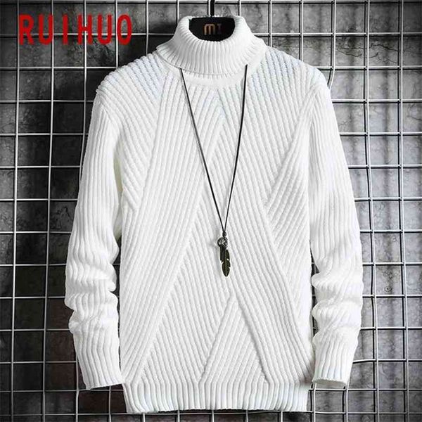 

ruihuo autumn solid pullover turtleneck men clothing turtle neck coats high collar knitted sweater korean man clothes -2xl 210918, White;black