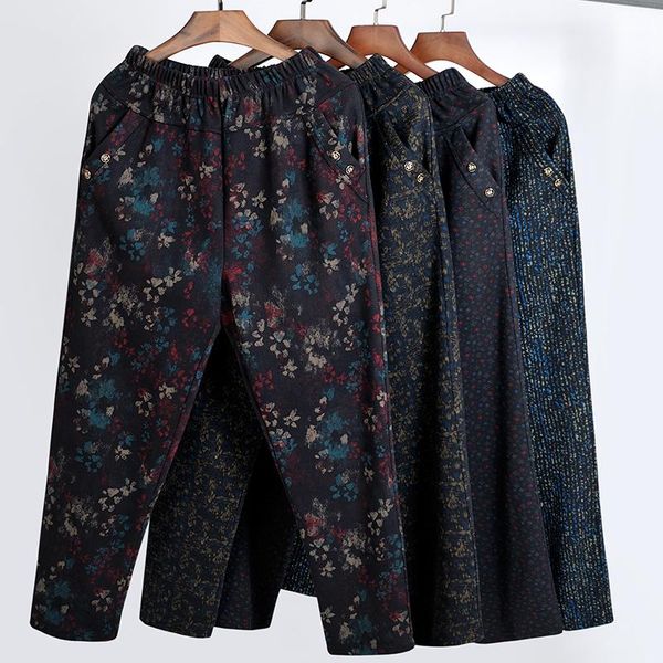 

women's pants & capris women korean elastic waist floral print casual loose straight high mon trousers plus size xl-4xl, Black;white