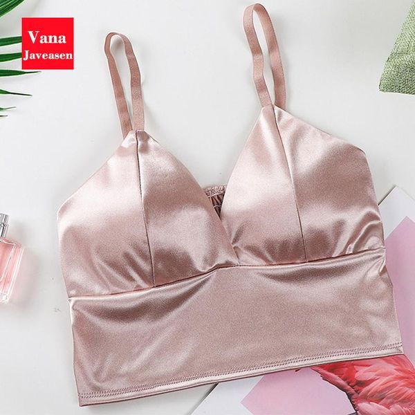 

v-neck women's bralette solid wrap chest draped beauty back lingerie korean harajuku elegant female short satin underwear tanks & camis, White