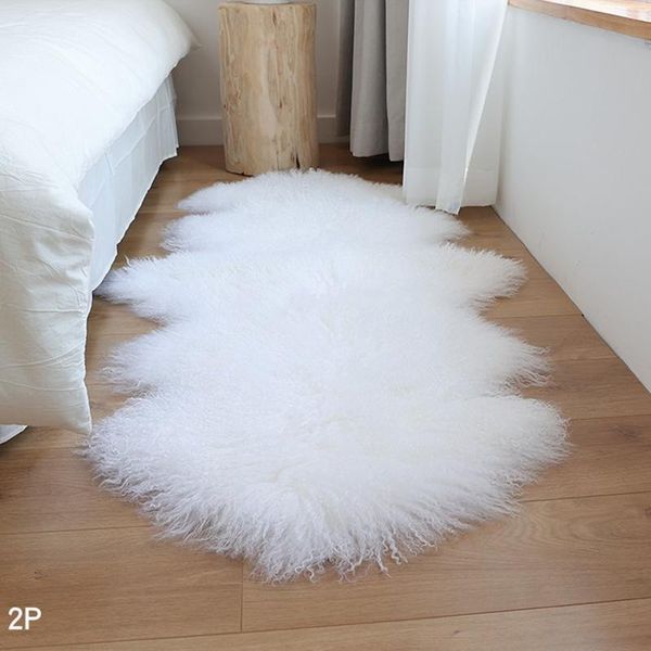 

blankets cx-d-60 2pcs sheep skin patchwork soft long hair mongolian lamb fur chair cover bedroom white rug blanket