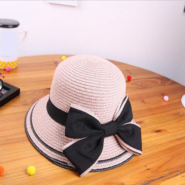 

wide brim hats korean spring summer ribbon bow parent-child straw baby girls beach women sun 2vzn, Blue;gray
