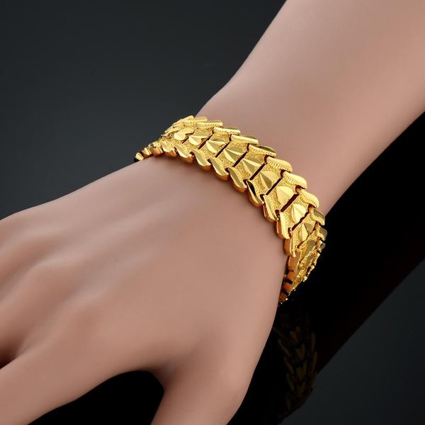 

link, chain 19cm link bracelet gold color chunky 15mm wide heart mens female bracelets, Black