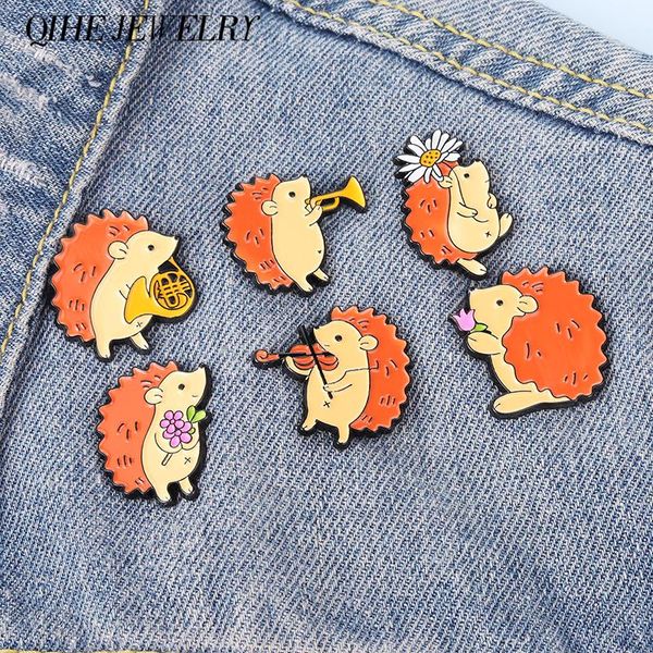 

pins, brooches hedgehog enamel pin musical instrument floral metal badges bag hat backpack accessories men women jewelry, Gray