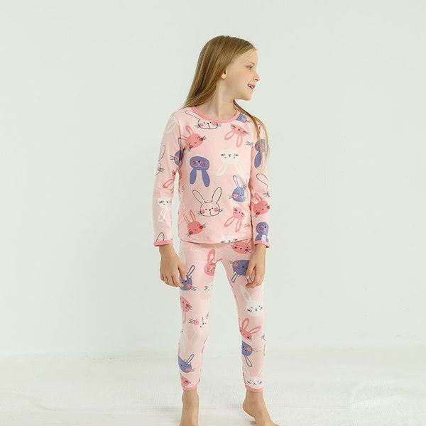 

pajamas girls long johns set autumn sleeve kids winter warm pink cute toddler sleepwear 3-13y children underwear, Blue;red