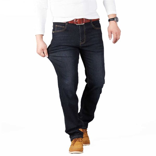 

big size 28-44 man jeans high stretch straight long loose trousers fashion casual black blue denim male business jeanswear pants x0621