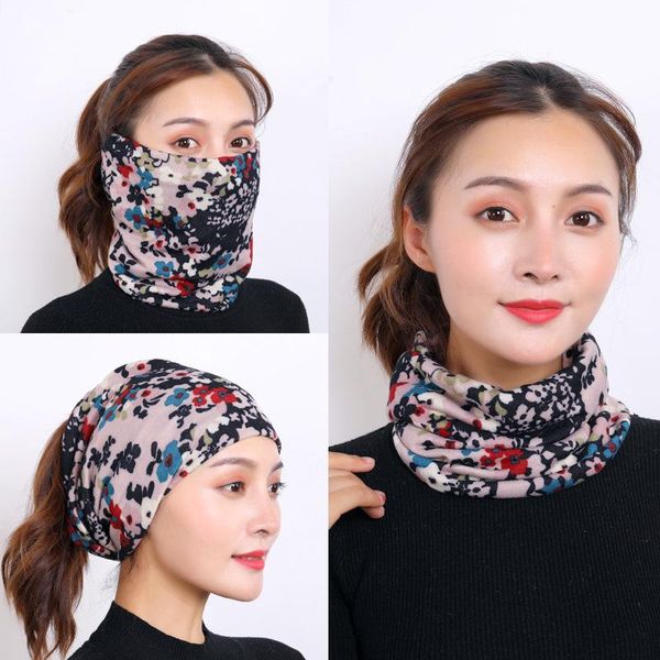 

multifunction winter ring neck scarf women print cable circle scarves female beanie hat cycling skiing snood shawl, Blue;gray