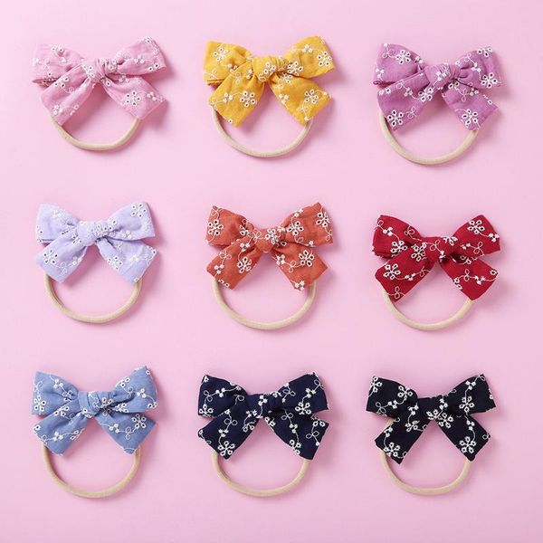 

baby headband bow cotton linen hair band print girl bows spring and autumn accessories nylon elastic western style, Slivery;white