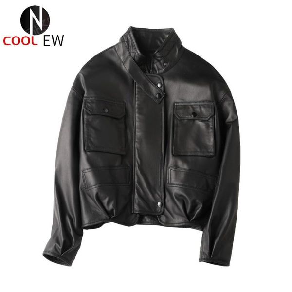 

women's leather & faux ptslan 2021 real lambskin coat fashion female genuine sheepskin jackets mo364, Black