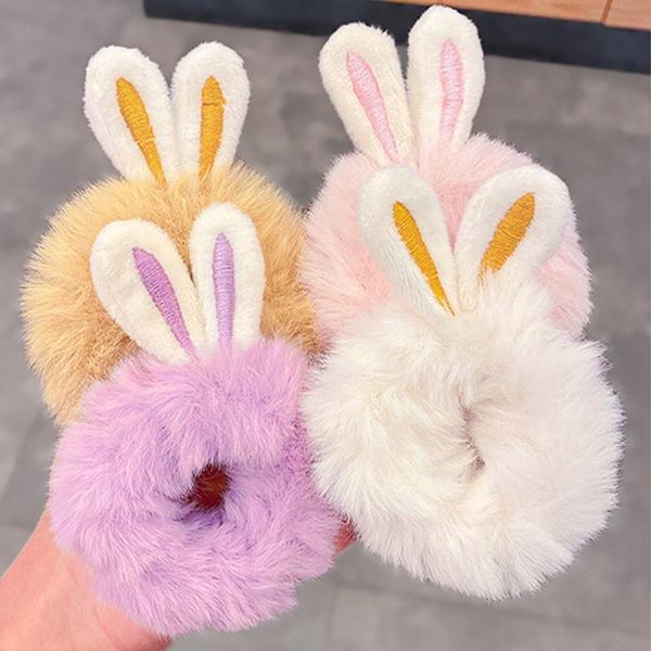 

hair accessories candy color elastic bands plush ear tie ring fur velvet scrunchies accessory ponytail headwear, Slivery;white