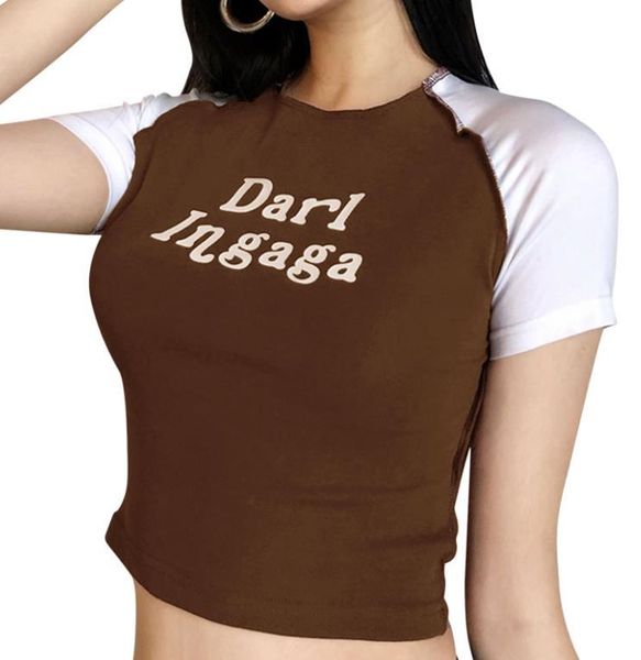 

women's letter print t-shirt summer short sleeve crewneck slim fit raglan crop elasticÂ t-shirt sexyÂ shortÂ cropÂ, White