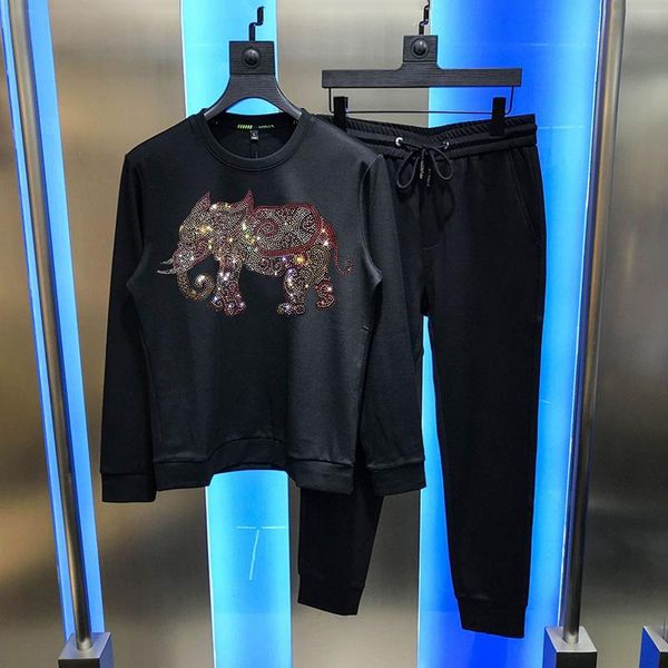 

men's tracksuits 2-piece pants pullover luxury elephant diamond pattern personalized tracksuit brand sets, Gray