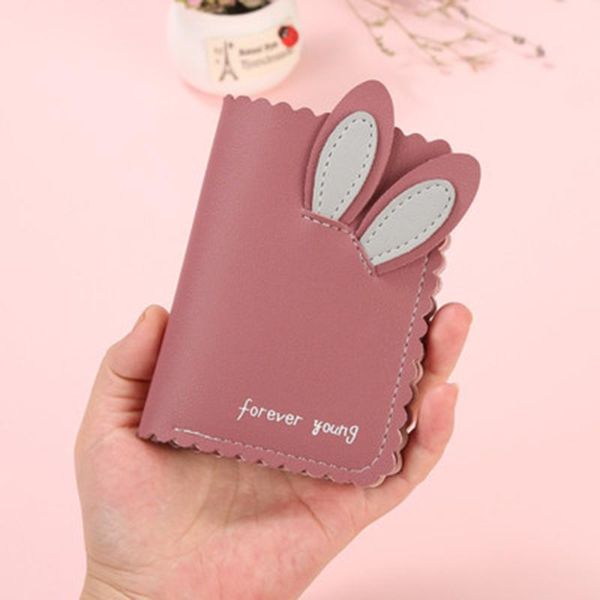 

card holders women mini small ears leather wallet watermelon red cards holder short design cartoon purse girls money bag clutch, Brown;gray