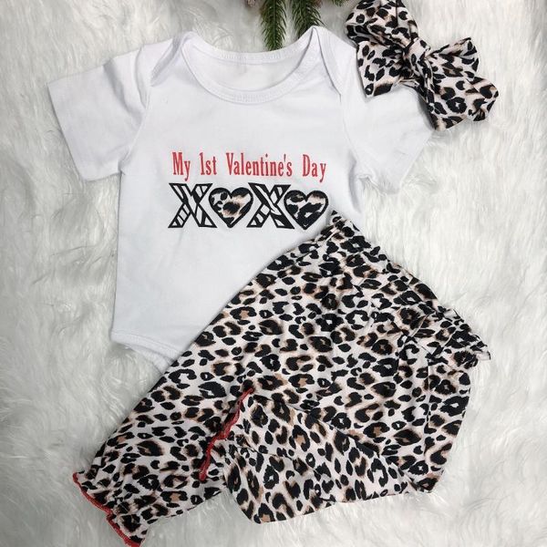 

clothing sets focusnorm valentine's day born baby girls boys clothes 3pcs letter leopard print short sleeve romper pants headband, White