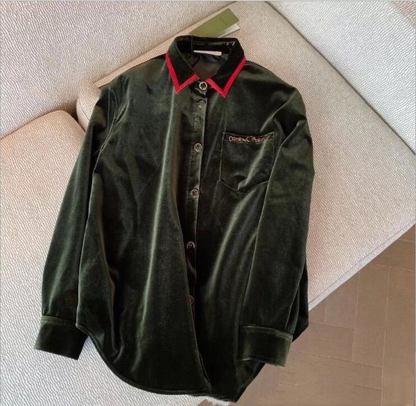

women's shirt new metal buttons retro velvet coat shirt loose straight green long-sleeved shirt # coat, White