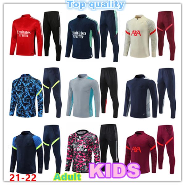 

2021 kids football tracksuit set soccer training suit pink 2022 mens survetement foot chandal tuta jogging kit, Black