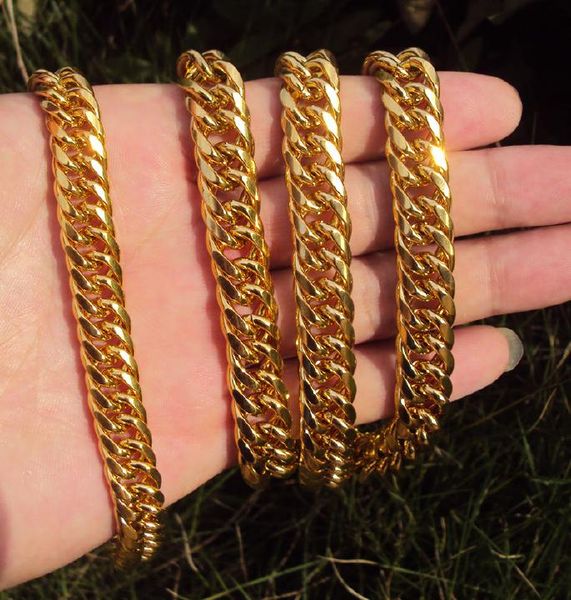 

men's heavy 18 k yellow solid gold g/f cuban link lips chain necklace 24", Silver