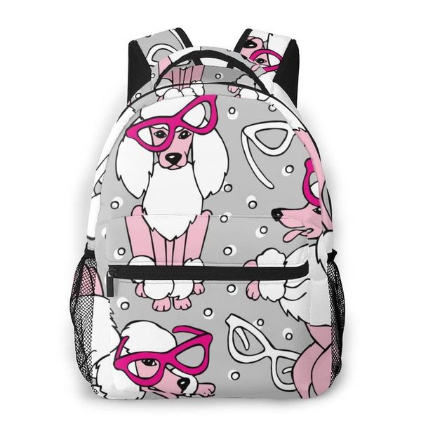 

backpack mountaineering cute poodle with glasses shoulder bags backpacks