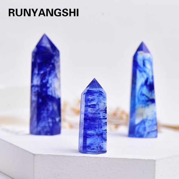 

decorative objects & figurines 4-7cm 1pc artificial quartz crystal blue smelting wand point healthy energy stone home decoration