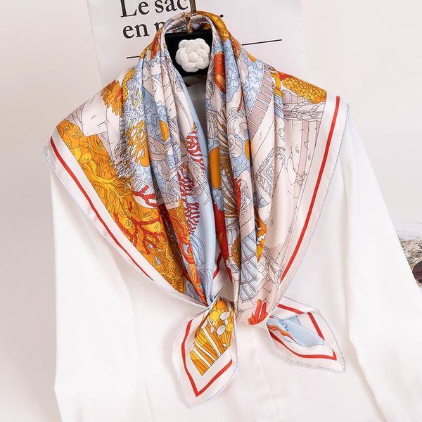 

scarves 2021 women 100% silk scarf luxury pure square 88*88cm bandana wraps shawls female natural neckerchief headscarf, Blue;gray