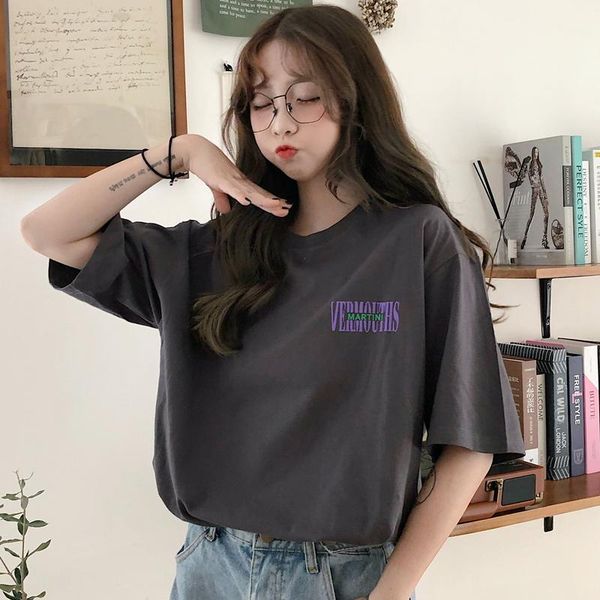 

women's t-shirt loose-print vintage lazy female korean harajuku t-shirts japanese kawaii ladies ulzzang clothes for women, White