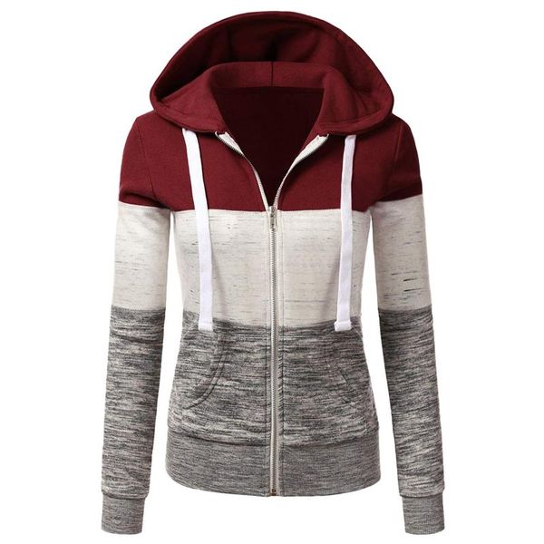 

women's hoodies & sweatshirts aesthetic womens sweatshirt patchwork ladies coats hooded blouse pullover zipper jacket sudadera mujer, Black