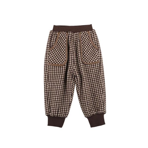 

trousers children's thick plush plaid baby warm foreign style leggings boys and girls big pocket casual pants, Blue