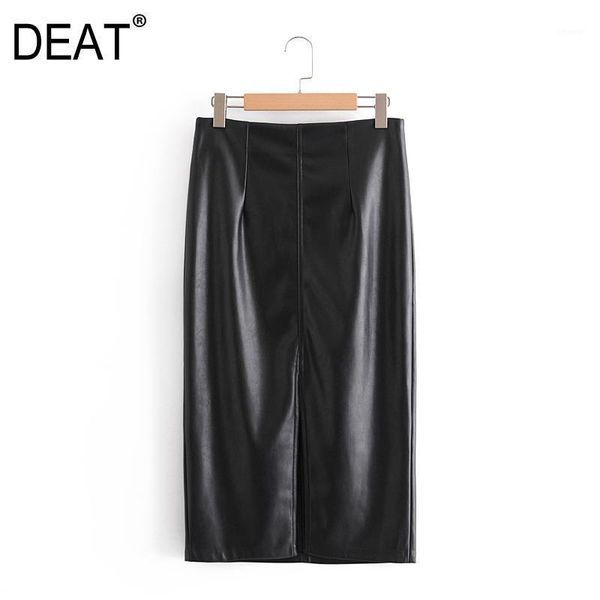 

skirts [] 2022 spring fashion tide streetwear high waist solid color pu leather women temperament skirt 13a765, Black