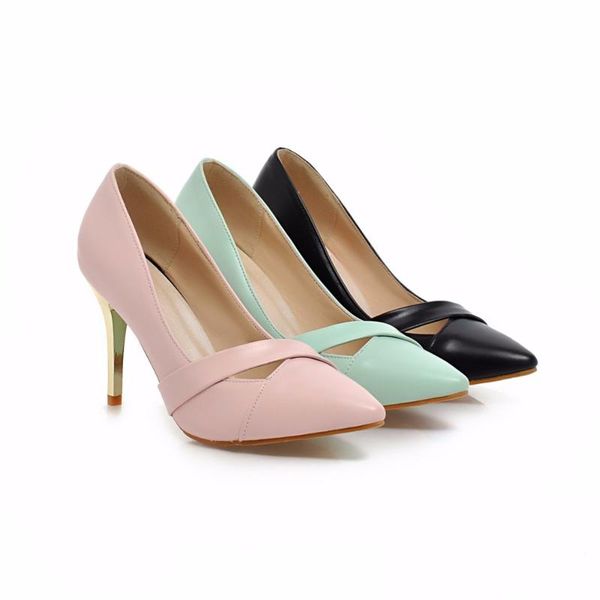 

big size 32-43 spring & autumn women solid pointed toe heels pumps 3 colors dress shoes, Black