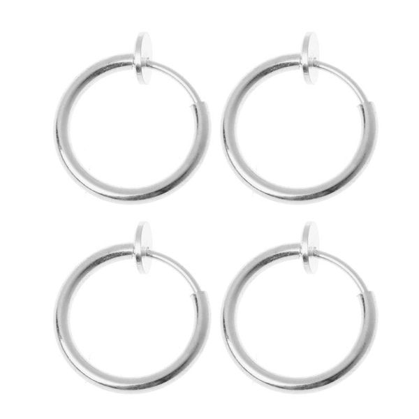 

hoop & huggie 4pcs clip on fake earrings non-pierced nose rings lip ear body jewelry wholesales, Golden;silver