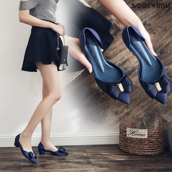 

jelly shoes summer pointed toe sandals for women thick heel bow 2021 lady black waterproof pvc