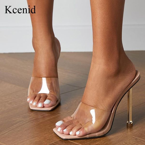 

kcenid summer slippers women outdoor clear pvc transparent jelly sandals shoes fashion open toe metal heels party ladies shoes, Black