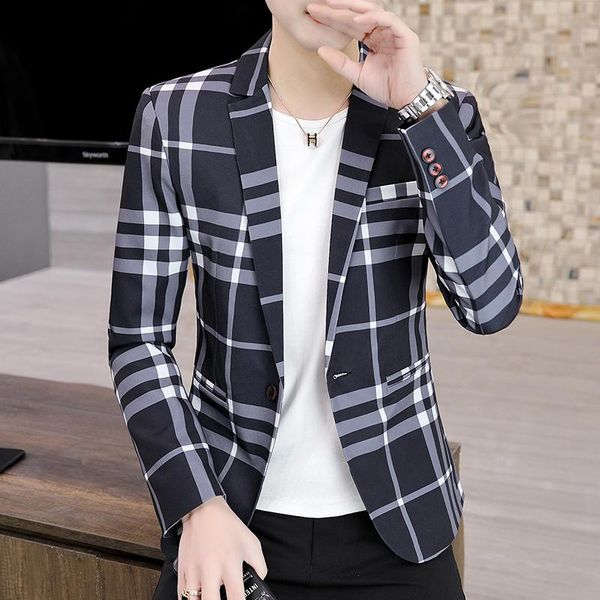 

men's suits & blazers 2021 men plaid brand casual autumn spring fashion slim suit jacket blazer masculino clothing homme plus size s-3x, White;black