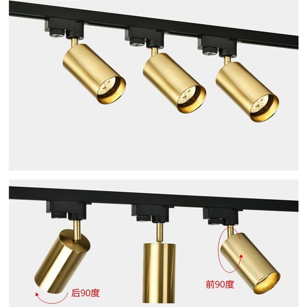 

golden track light rail spotlights 110v 220v coffee cloth shop art gallary picture mirror lighting adjustable ceiling spot lights