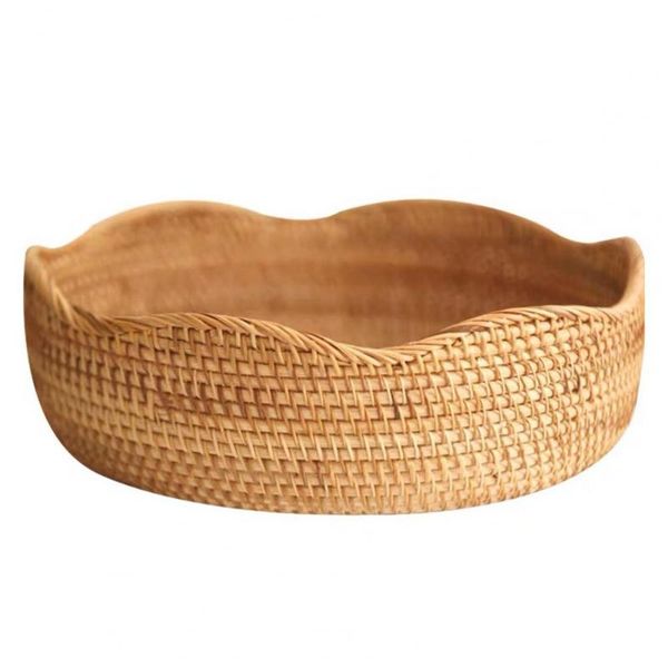 

round rattan woven storage basket fruit bread kitchen home decor organizer baskets