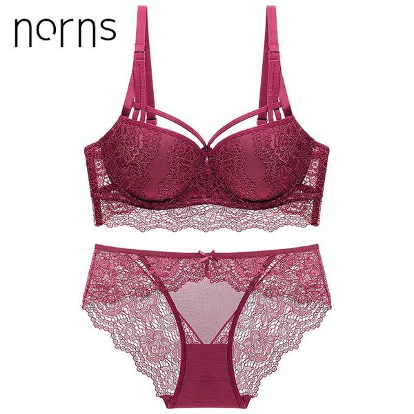 

bras sets norns women lace ribbon lingerie set porno push up femme bra and transparent bralette brief, Red;black