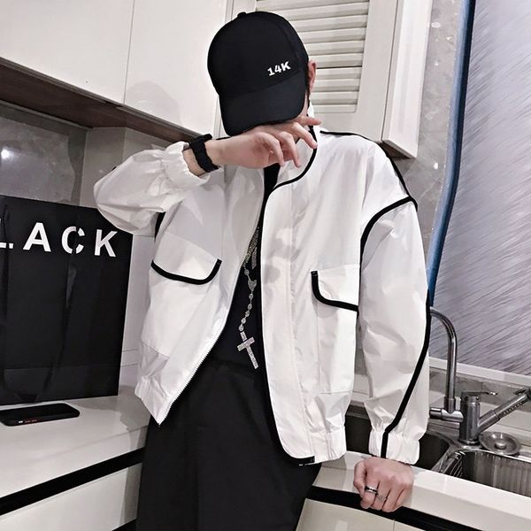 

men's jackets summer thin slim fashion pocket white casual mens streetwear hip-hop bomber men m-3xl uwdw, Black;brown