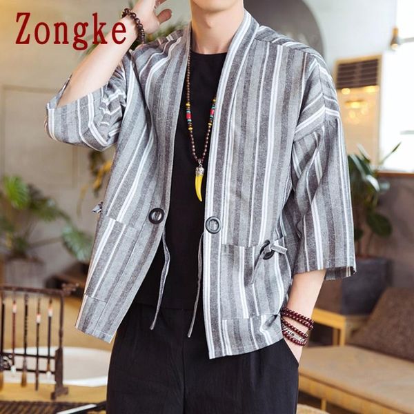 

men's casual shirts zongke striped kimono men clothing cardigan harajuku shirt summer japanese streetwear -3xl 2021 arrivals, White;black