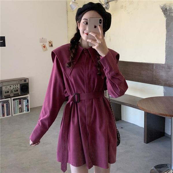 

casual dresses moda feminina women's clothing empire turn-down collar solid straight vintage style long sleeve dress elegant, Black;gray