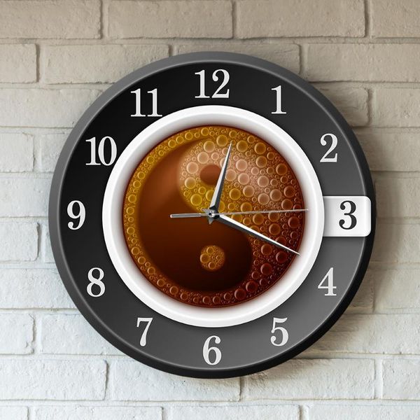 

wall clocks yin and yang symbol coffee cup with for kitchen chinese culture modern design cafe shop decor acrylic watch