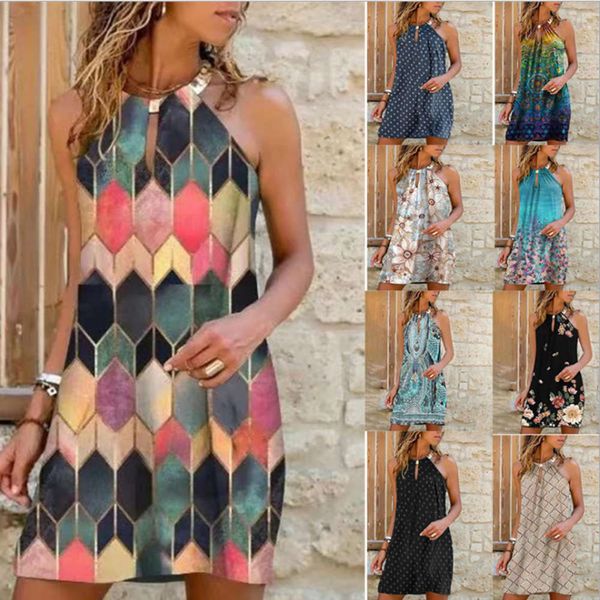 

summer fashion sequin neck print sleeveless dress for women, Black;gray