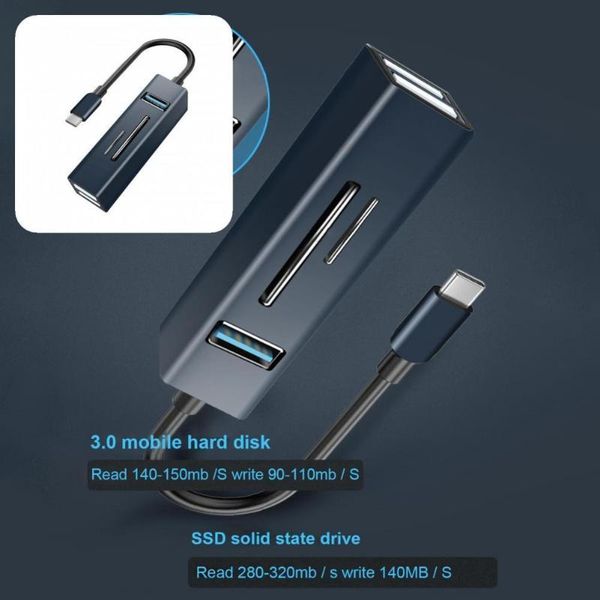 

hubs lightweight practical usb type-c tf/sd-card plug play cable hub splitter driver-free