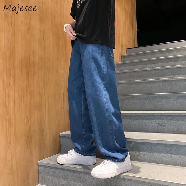 

men's jeans men vintage solid dark blue oversized s-4xl denim wide leg trousers autumn male causal fashion classic daily high street