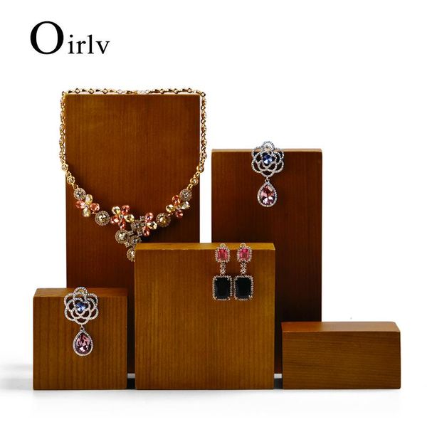 

jewelry pouches, bags oirlv 5 pcs/set solid wooden display set square earring ring necklace support holder exhibition rack, Pink;blue